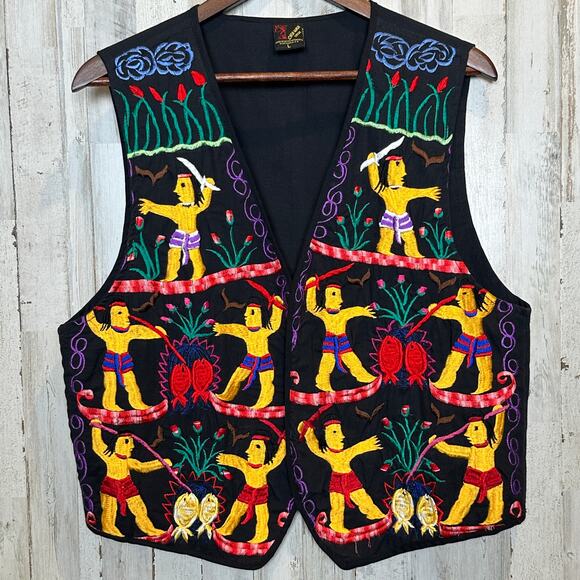 Casa Maya Tipicos Vest Size Large Guatemala Folk Art 100 Cotton Embroidered EUC - Picture 1 of 8